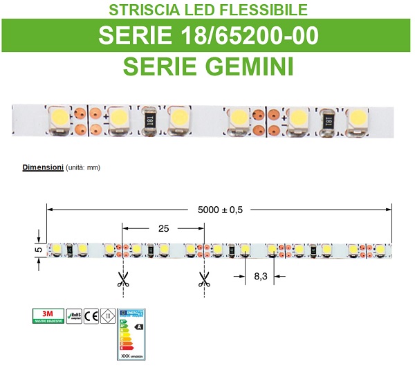 Strip LED 12V 3528 120 Led/mt 9,6w/mt Luce Fredda
